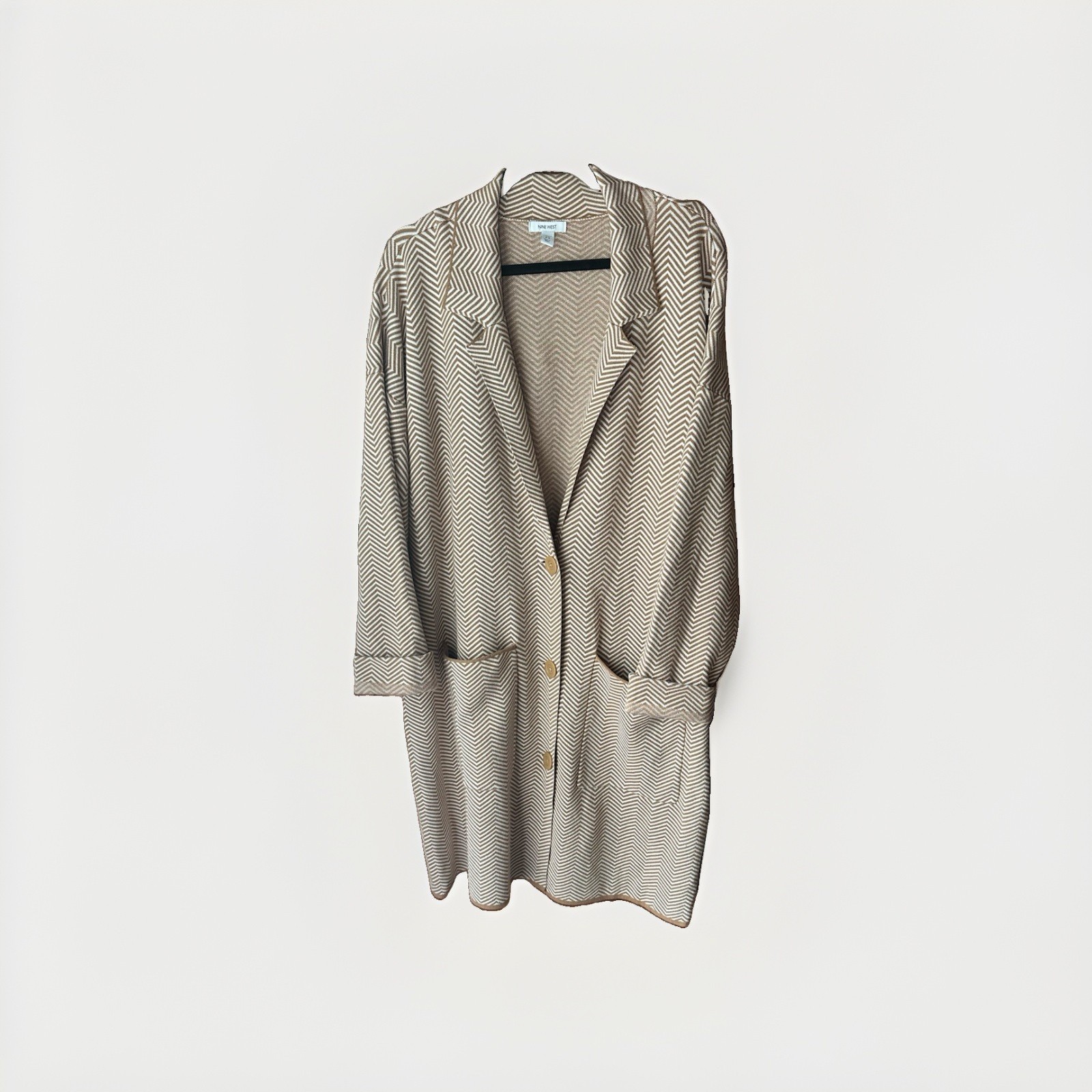 Women’s Nine West taupe and white chevron knit long coat / cardigan Size 2X