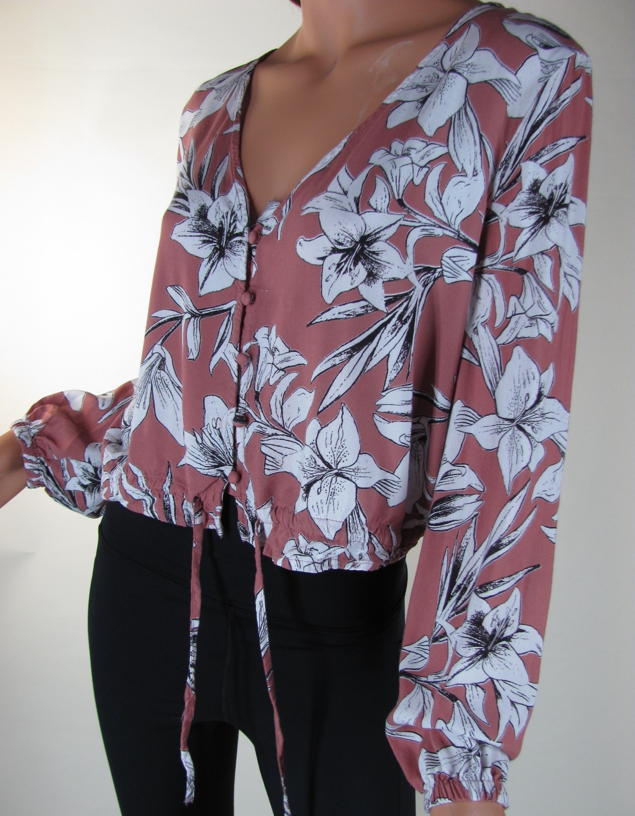 Roxy Morning Ritual Floral Blouse Medium Mauve Rose 100% Rayon Boho
