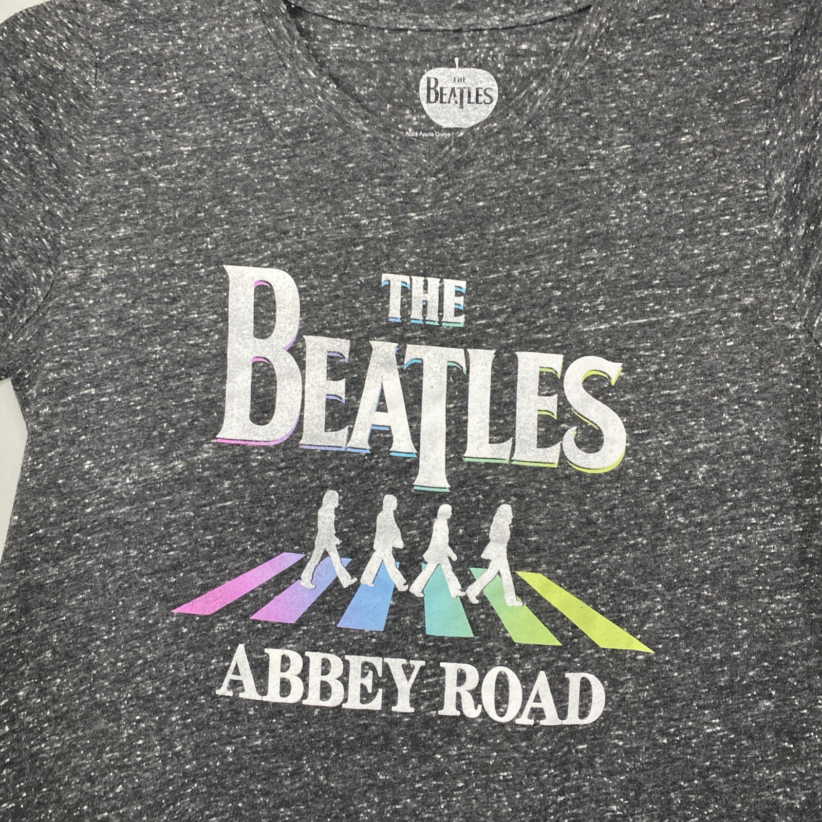 Womens Heather Grey The Beatles Abbey Road Rainbow Short Sleeve T Shirt L 19×25