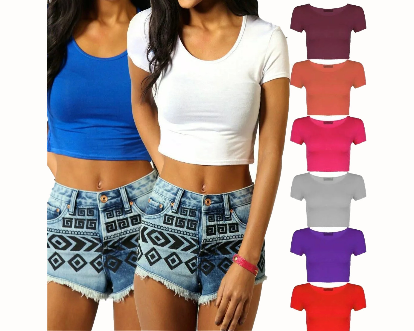 Women’s Cap Sleeve Crop Top Plain Basic Stretchy Tee T-Shirt Short Vest Top