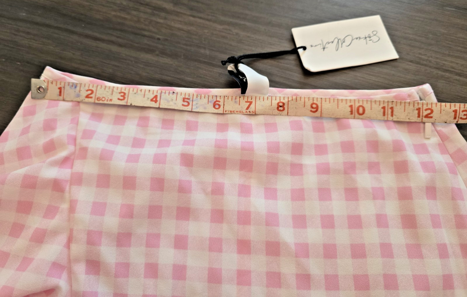 NWT Sokie Collective Womens Side Zip Ruffled Gingham Midi Skirt Pink White Sz S
