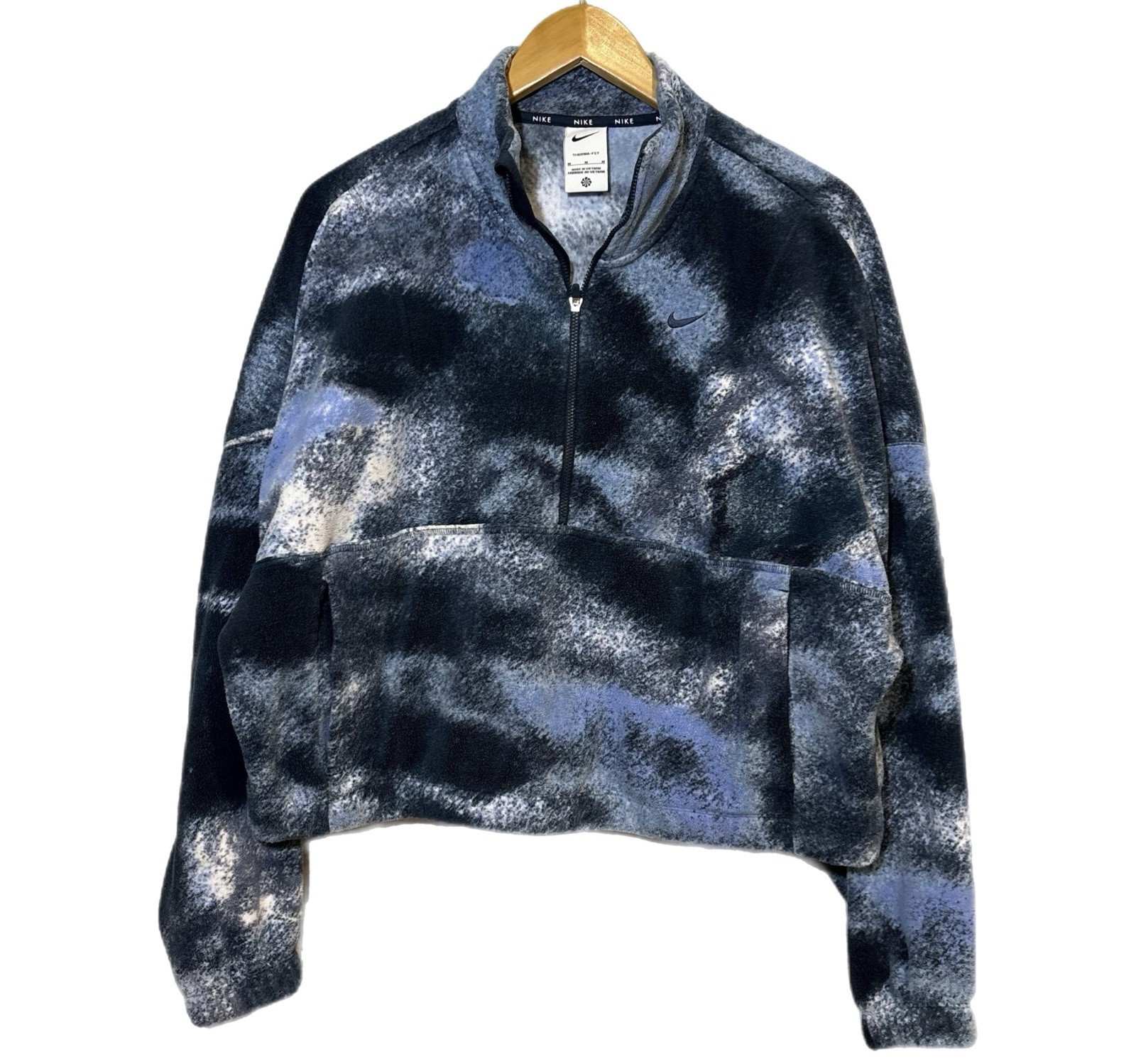 Nike One Therma-Fit Oversized 1/2 Zip Fleece Printed Top Women’s Medium Navy