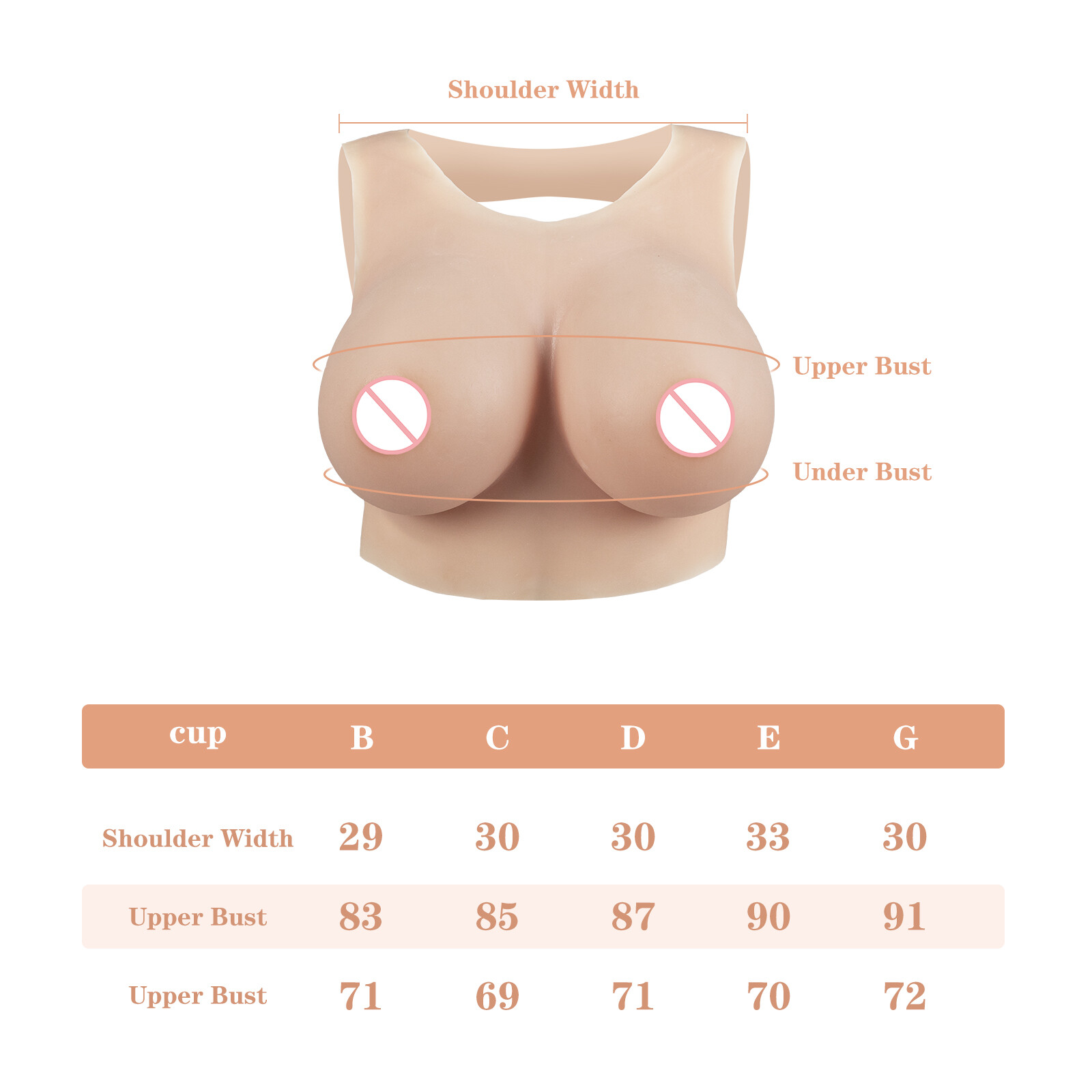 B-G Cup Silicone Breast Forms Back Hollow Round Neck Real Fake Boob Crossdresser