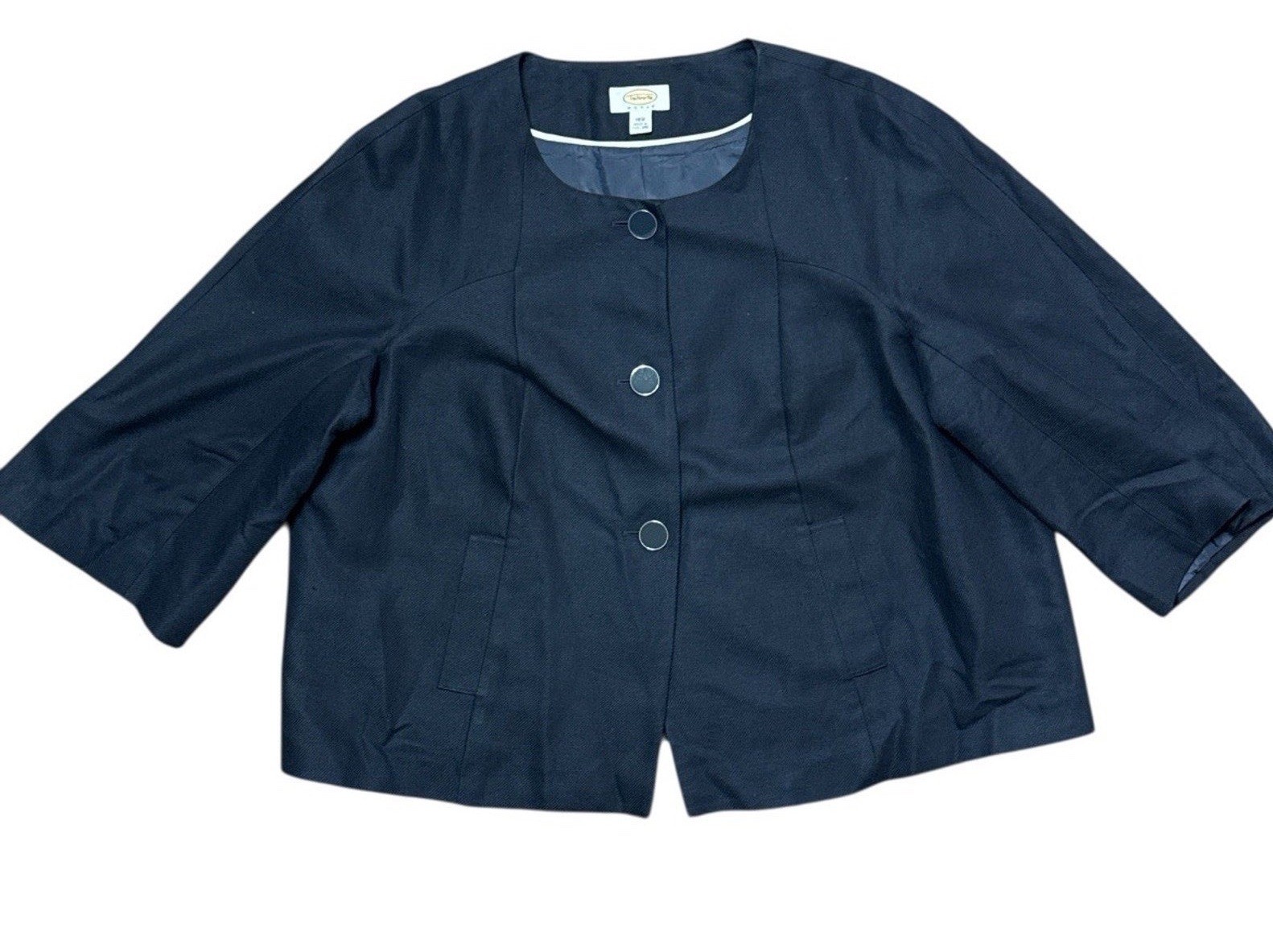 Talbots Woman 18W Navy Linen Cotton Jacket 3/4 Sleeve Made in Thailand Lined