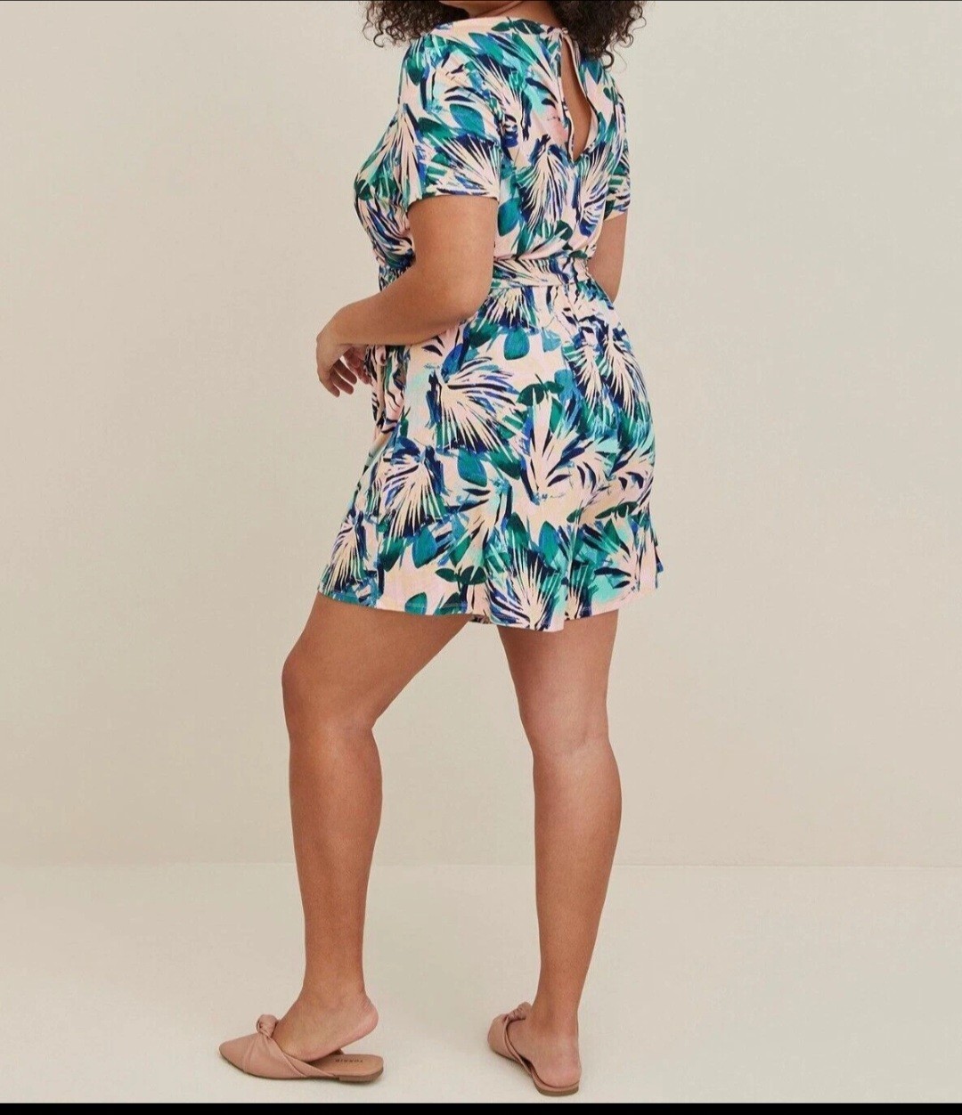 Torrid Super Soft Surplice Front Tie Romper Tropical Print