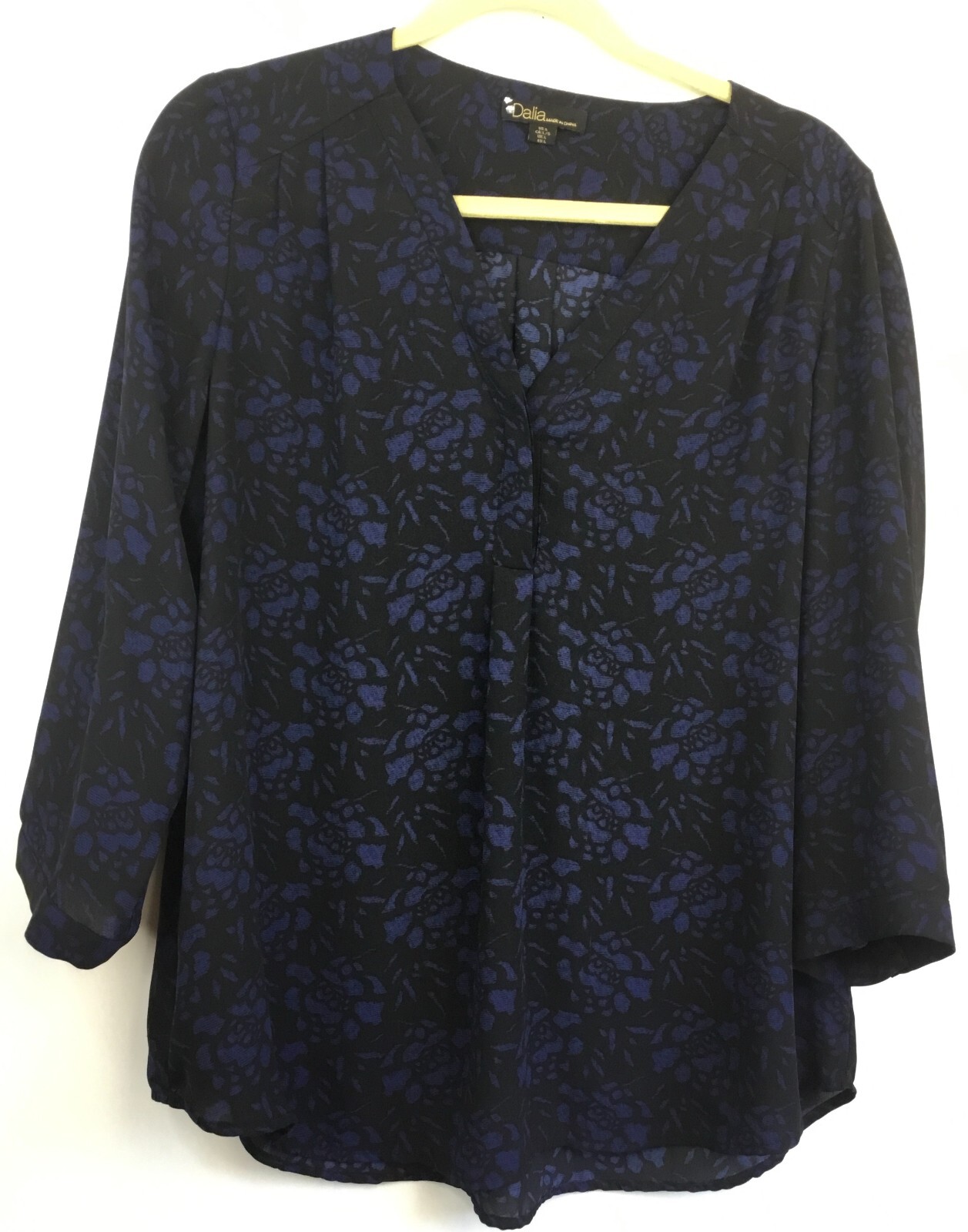 Dalia Woman’s 3/4 Sleeve Multicolor Black Floral Large Blouse