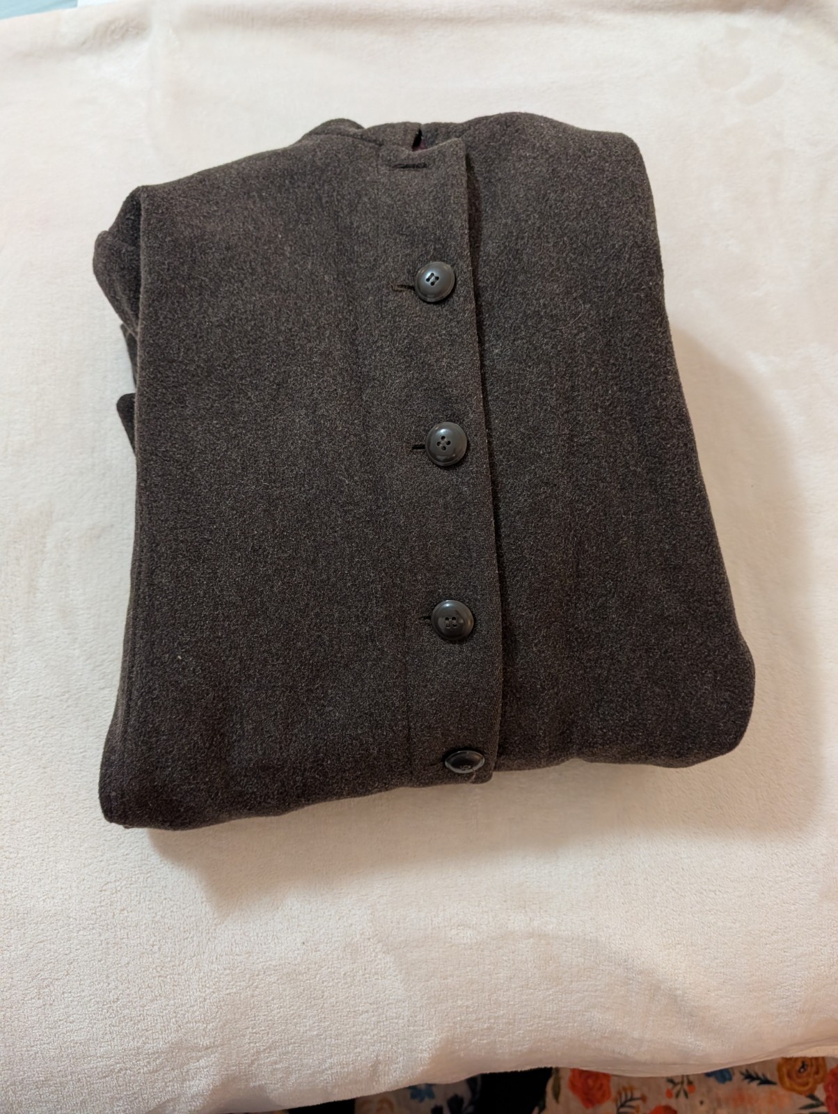 Albert Nipon Studio Dark Brown Wool Hooded Button Front Long Overcoat Size 12