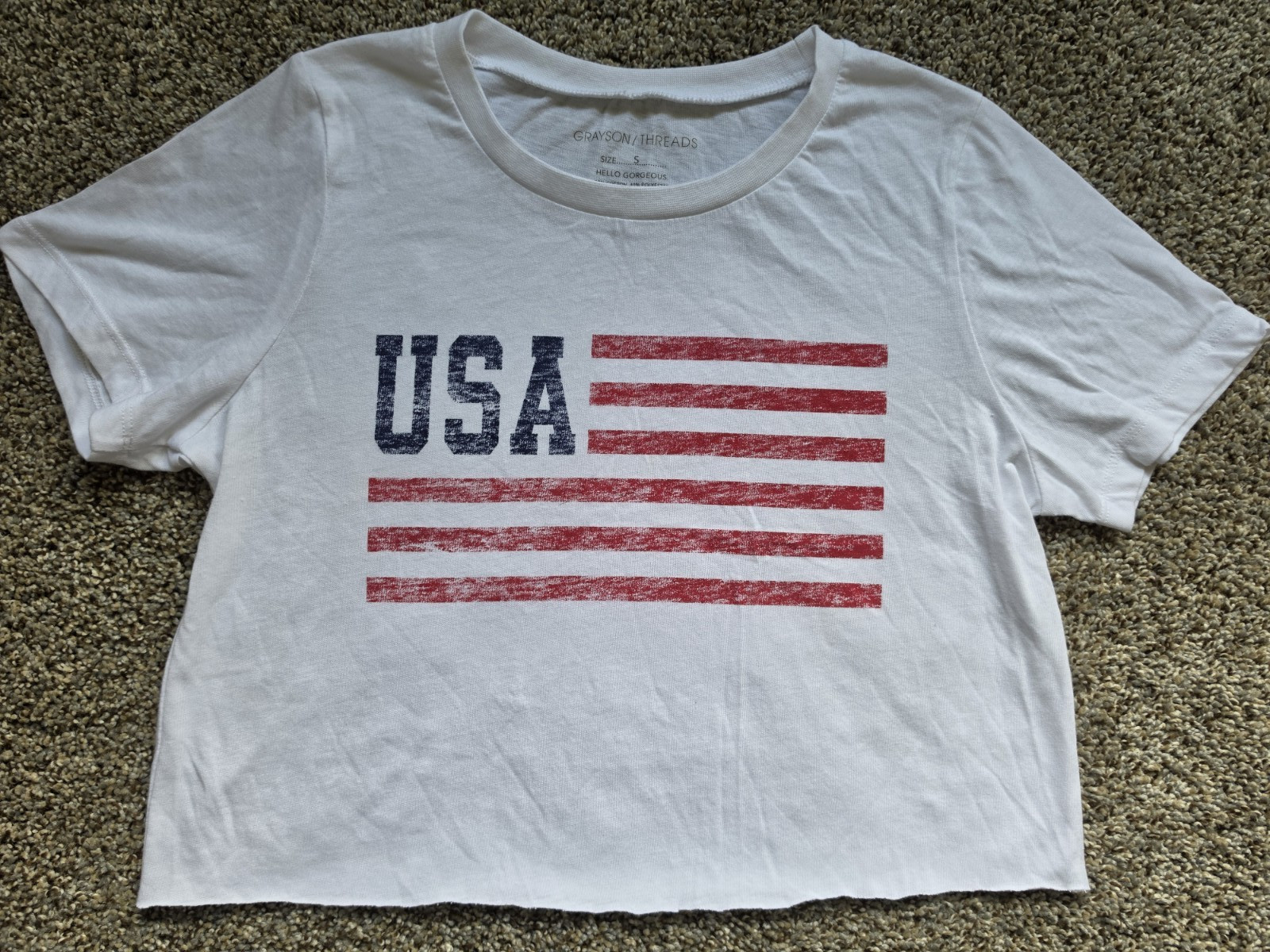 Grayson/Threads White Cotton Blend Knit Crew Neck Flag Graphic T-Shirt S