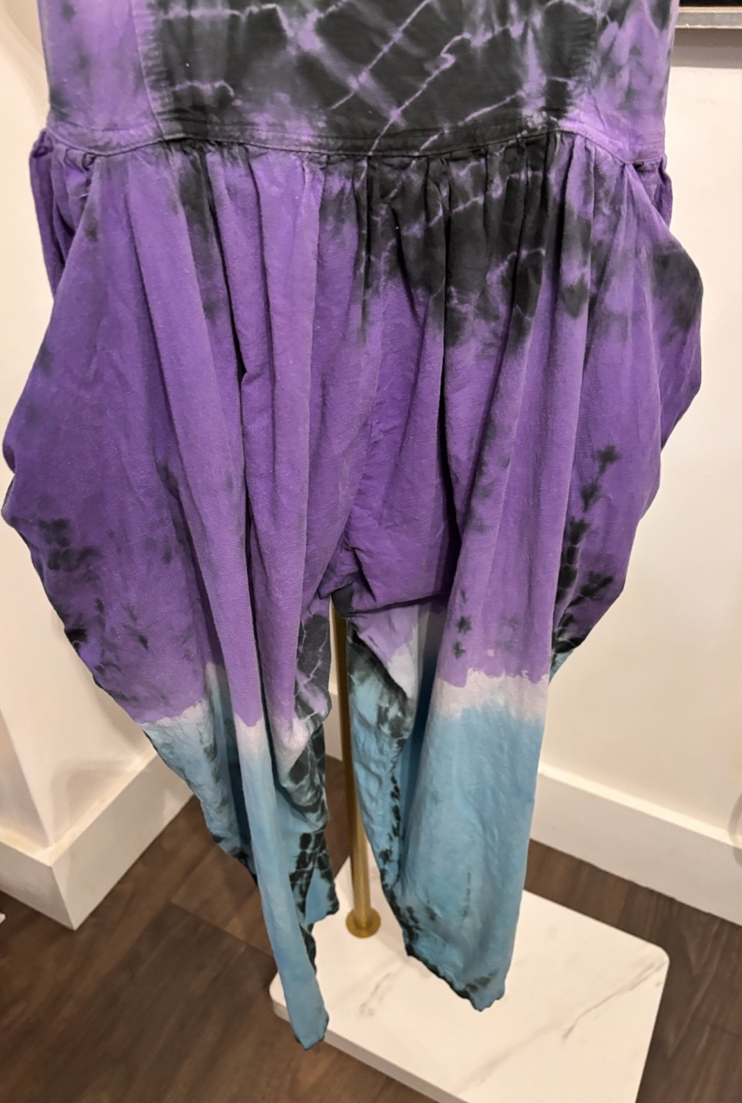 Vintage 90s A Fine Line Jumpsuit Made in Pakistan Boho Tie Dye Harem Romper M
