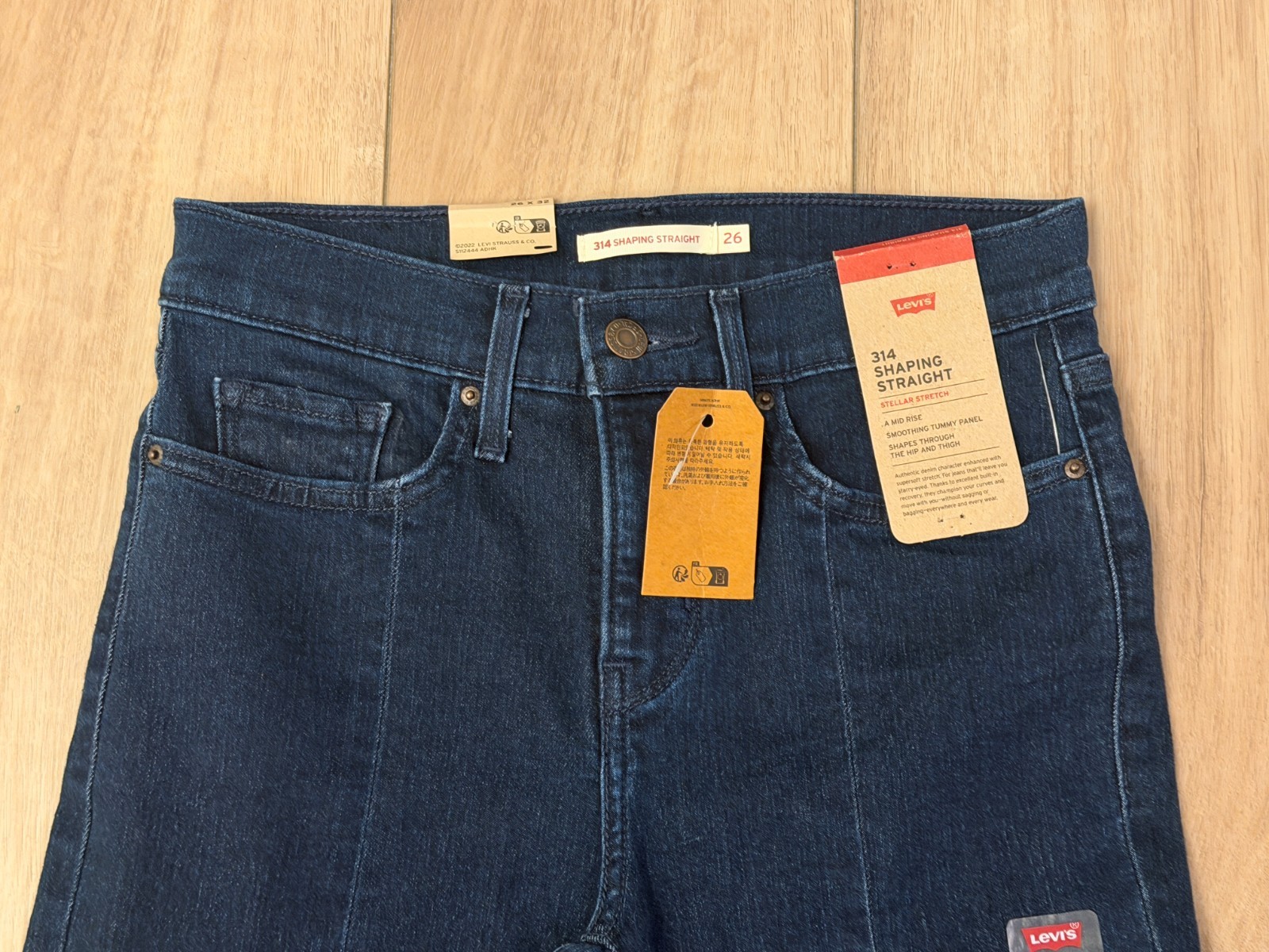 Levi’s 314 Shaping Straight Mid-Rise Seamed Jeans-Womens 26Wx32L-Indigo Blue-NWT