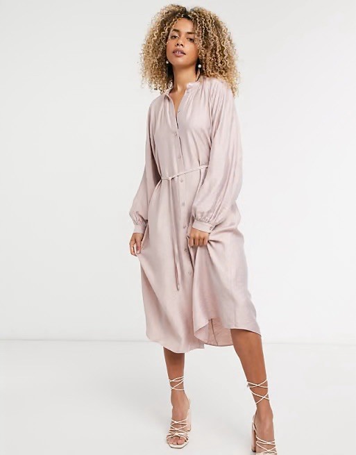 & Other Stories Shirt dress Pink Belted Midi Size EUR M Oversized BNWT