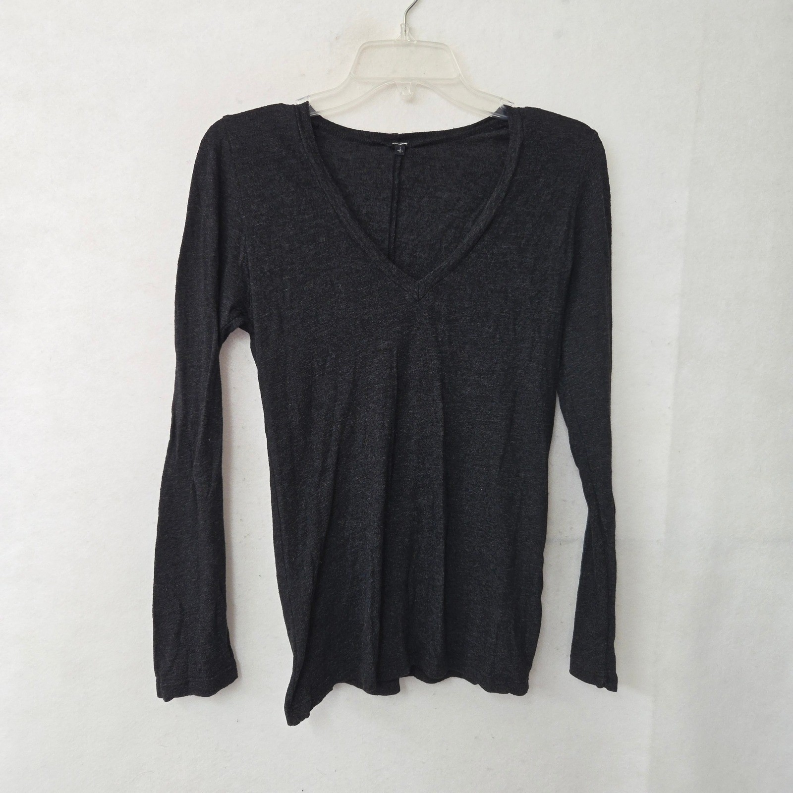 MONROW Tri-Blend Long Sleeve Tee Women Large Charcoal Heather V-Neck HT2182MHJ