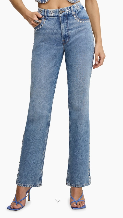 Good American Good Icon Straight Studded Jeans Size 4 32 inch inseam NWT $199