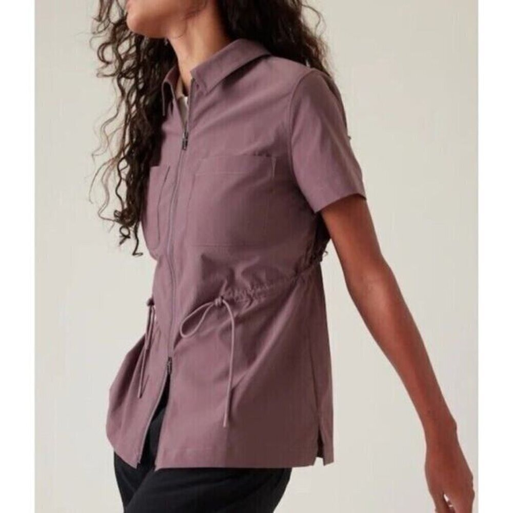 Athleta Cinch Mauve Full Zip Short Sleeves Water-Repellent Medium