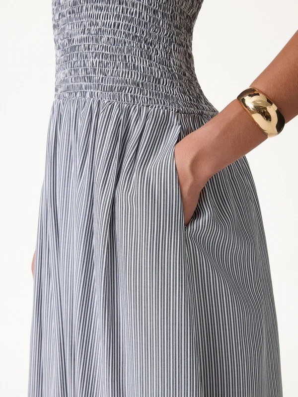 OGL Striped Poplin Square Neck Smocked Midi Bra Dress – New – Free SHIPPING!!!