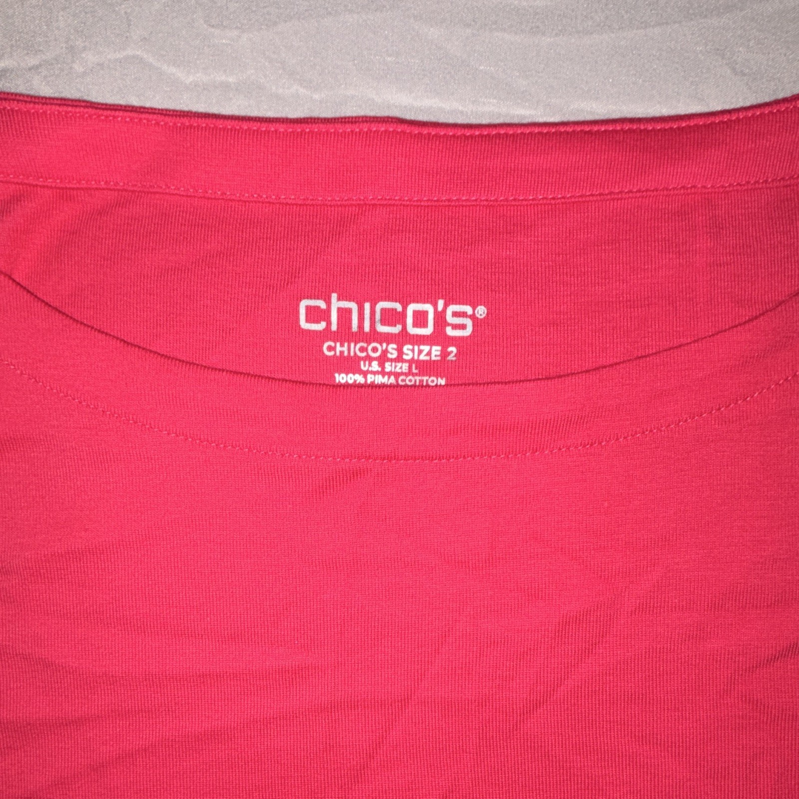 Chico’s Women’s Size 2 Pink Solid T-Shirt Scoop Neck Short Sleeve Pima Knit
