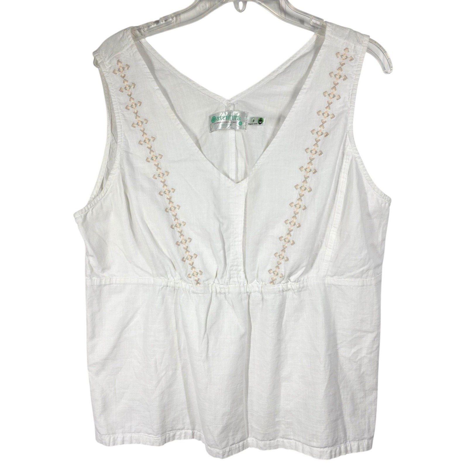 Aventura Top Womens XL White Organic Cotton Sleeveless Embroidered Boho Cottage