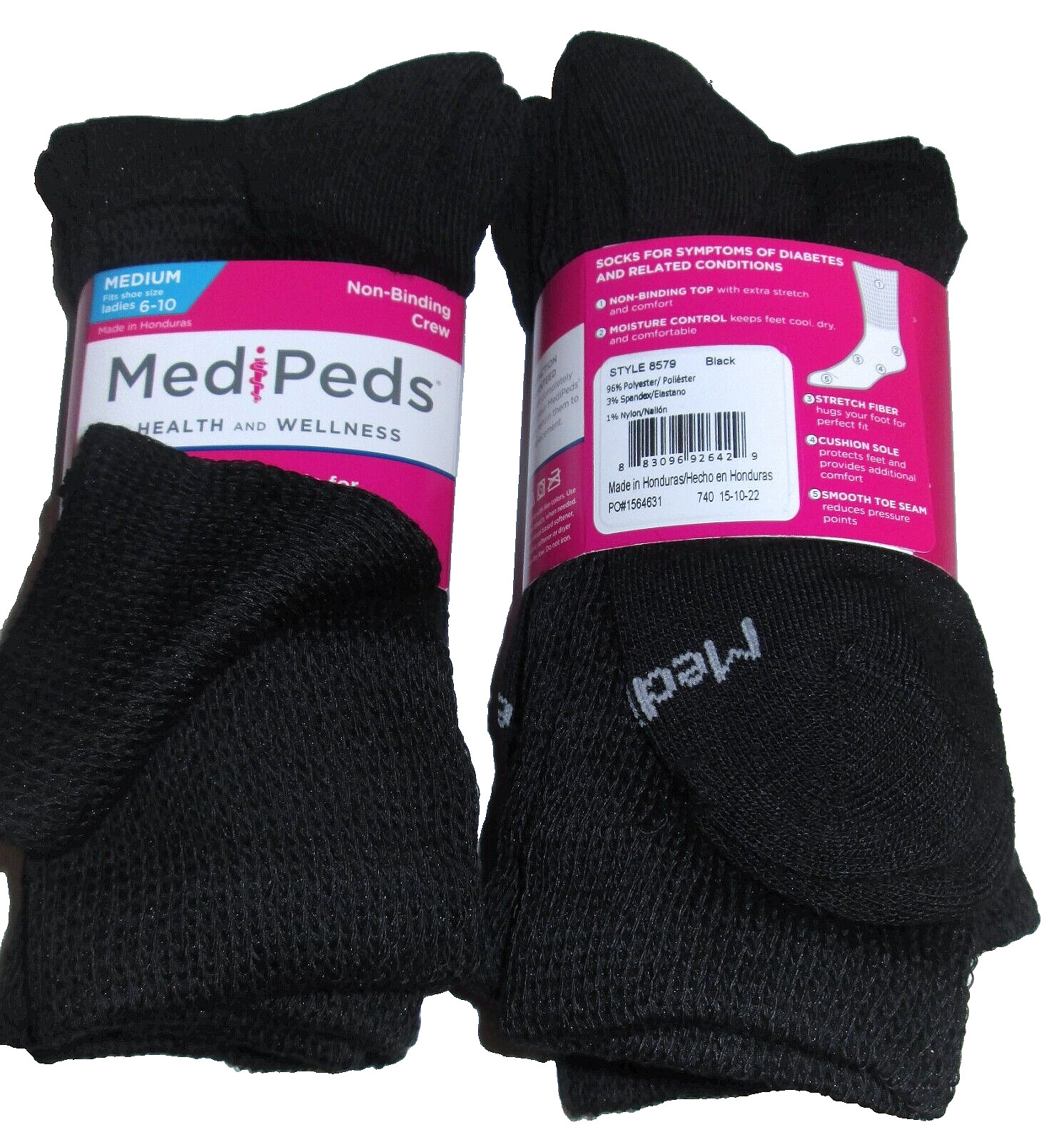 6 Pairs Medipeds Womens Non Binding Cushioned Smooth Toe Diabetic Crew Socks