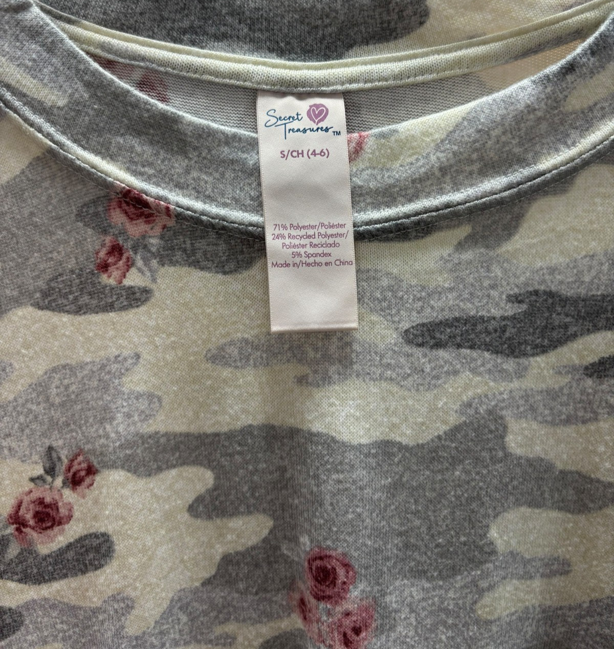Women’s Secret Treasures SZ S (4-6) Camouflage Long Sleeve Casual/Sleep Top NWT