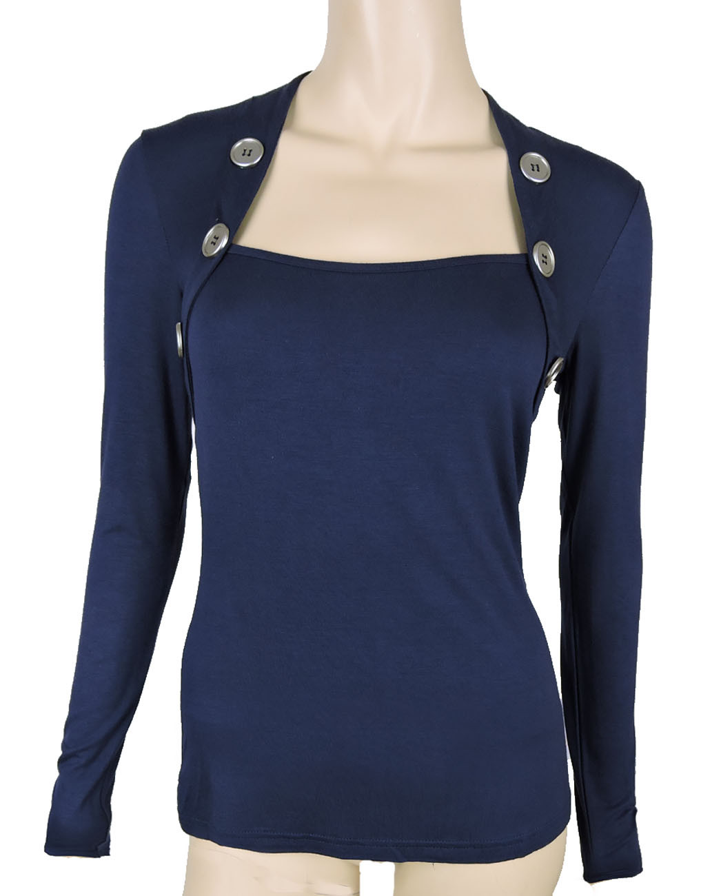 New Sugar Rock Women Bolero Top Blouse Button Shirt Long Sleeves in Navy
