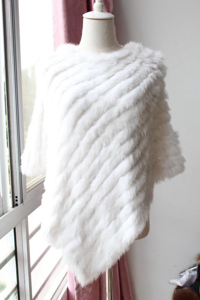 Lady Real Rabbit Fur Poncho Women Fashion Knitted Shawl Natural Fur Top Pullover