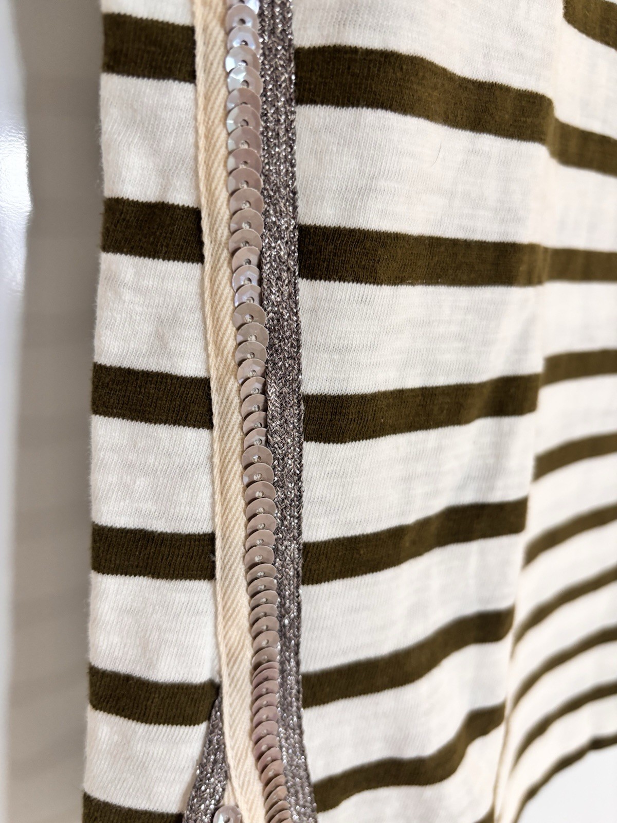 NWT J. Crew 3/4 Sleeve Striped Cotton Shirt Dark Olive Stripe XXS