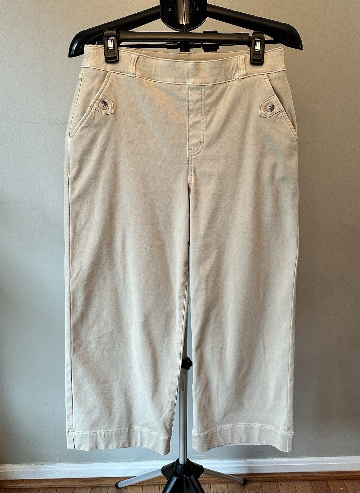 SPANX Stretch Twill Cropped Wide Leg High Rise Pants Beige Khaki Tan Size Large