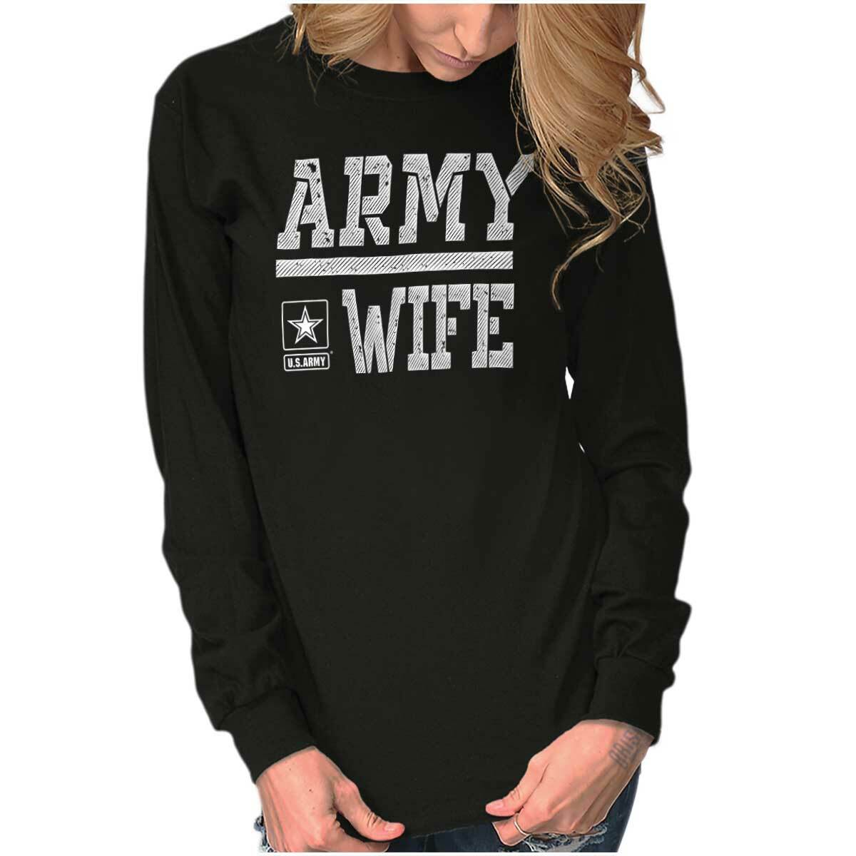 US Army Wife United States Military Logo Long Sleeve T Shirt Tees For Women