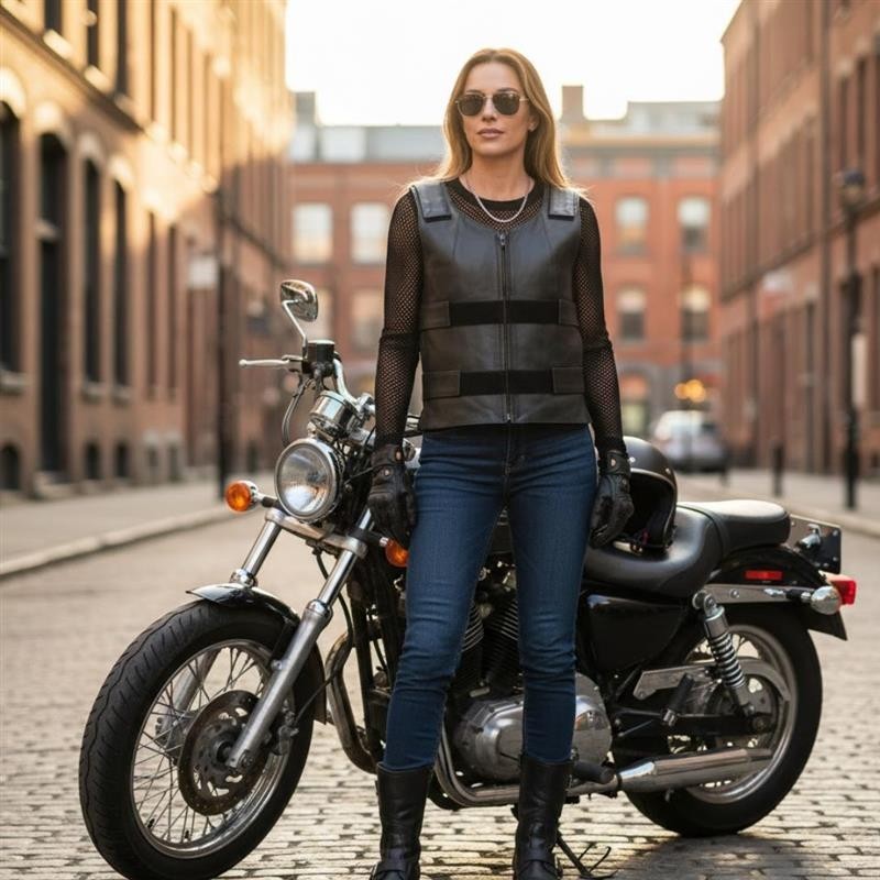Women Bullet Proof style Leather Motorcycle Vest bikers Club Tactical Vest Ammo