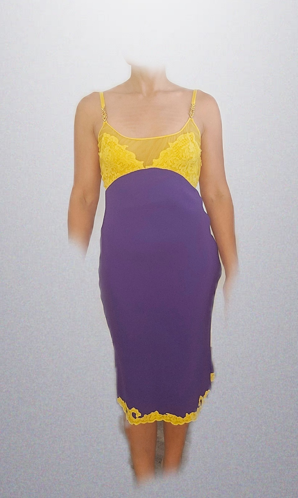 1996 Vintage Versace Couture Silk Collection Dress Size 40 Purple Silk / Yellow