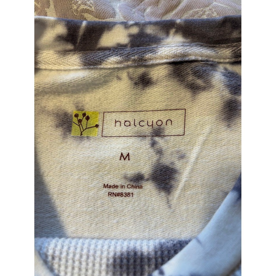 Halcyon Tie Dye Waffle Knit Long Sleeve Top Shirt Women’s Medium Gray White
