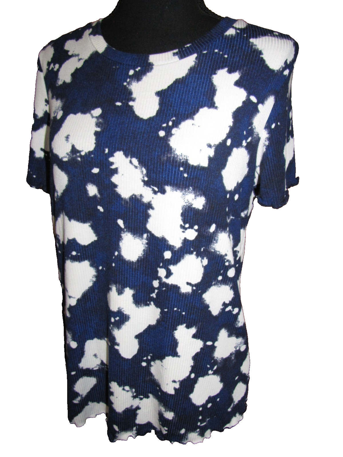 LULAROE CUTE NAVY BLUE & WHITE TYE-DYE SHORT SLEEVE TOP SIZE LARGE