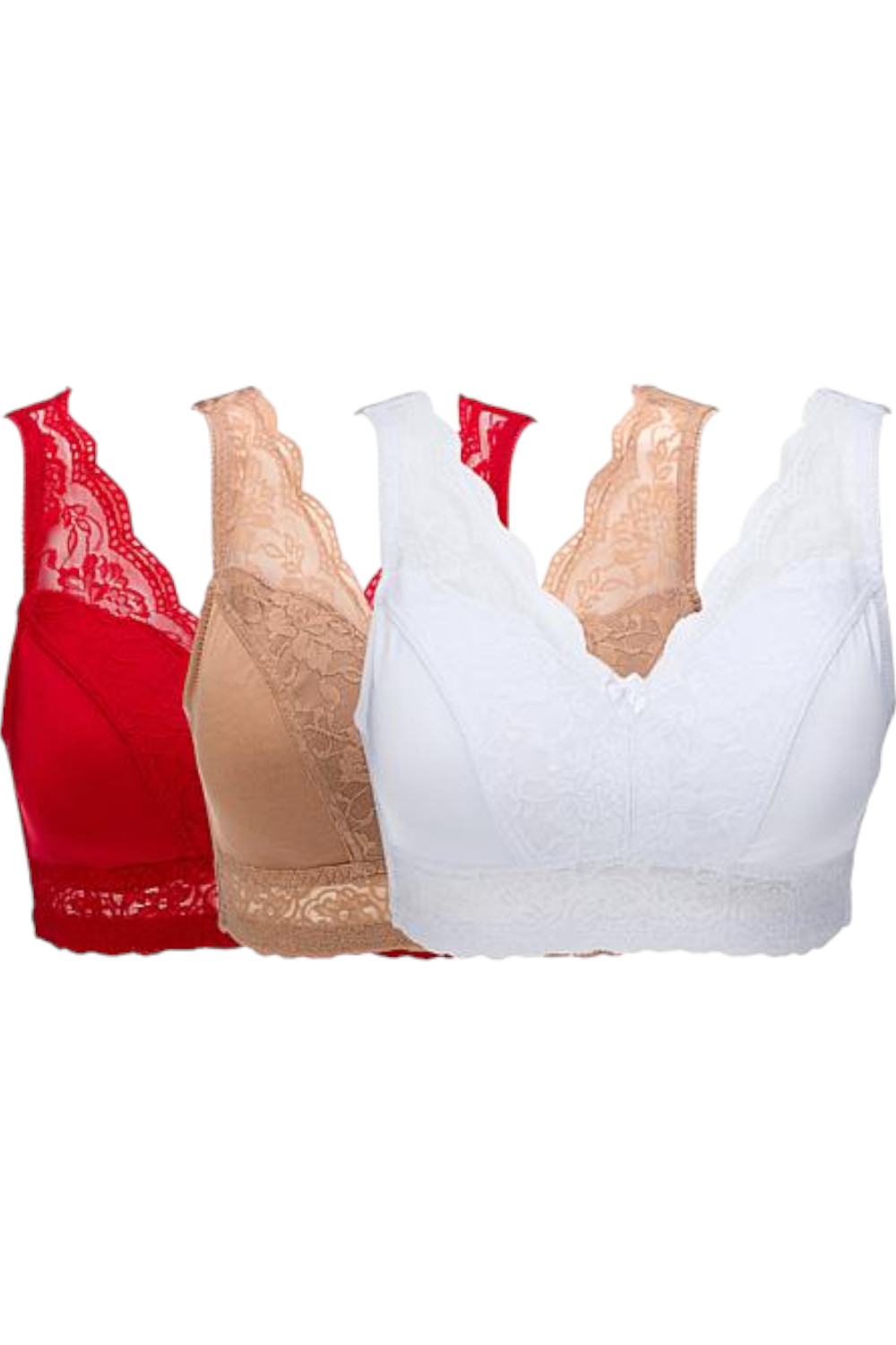 Rhonda Shear Women’s 3-pack Bra Midnight Scarlet Red/White/Sienna