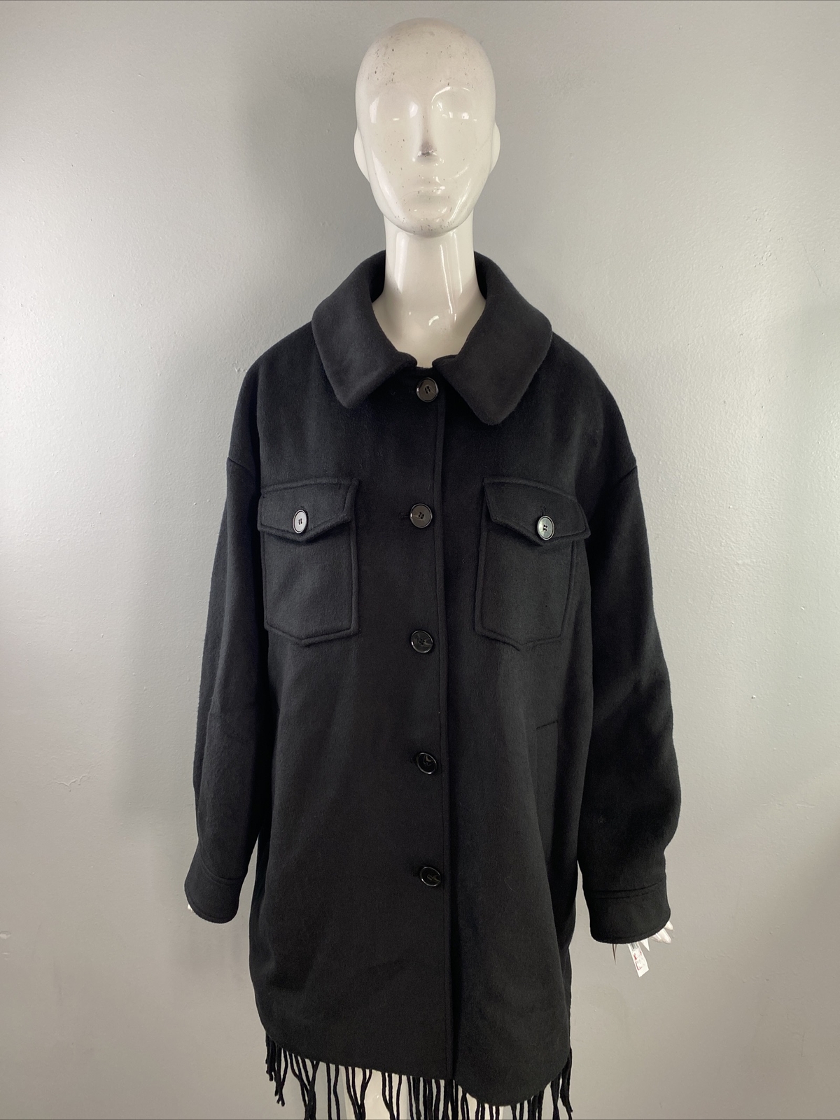 NWT Sanctuary Womens Wool Blend Fringe Peacoat Black Size L