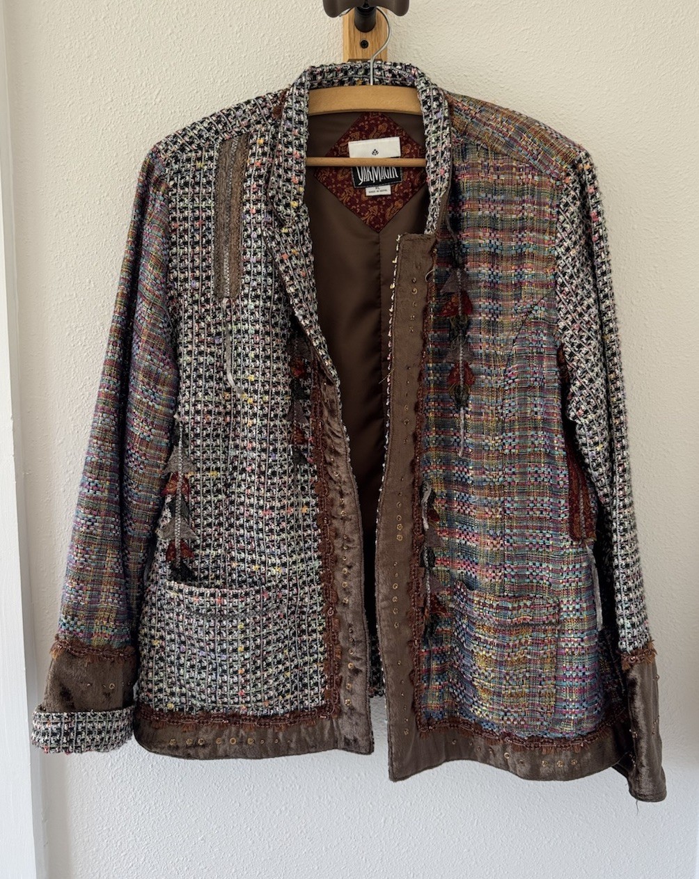 Vintage Yak Magik Fringe Tweed Jacket Women’s XL Open Fit Bohemian