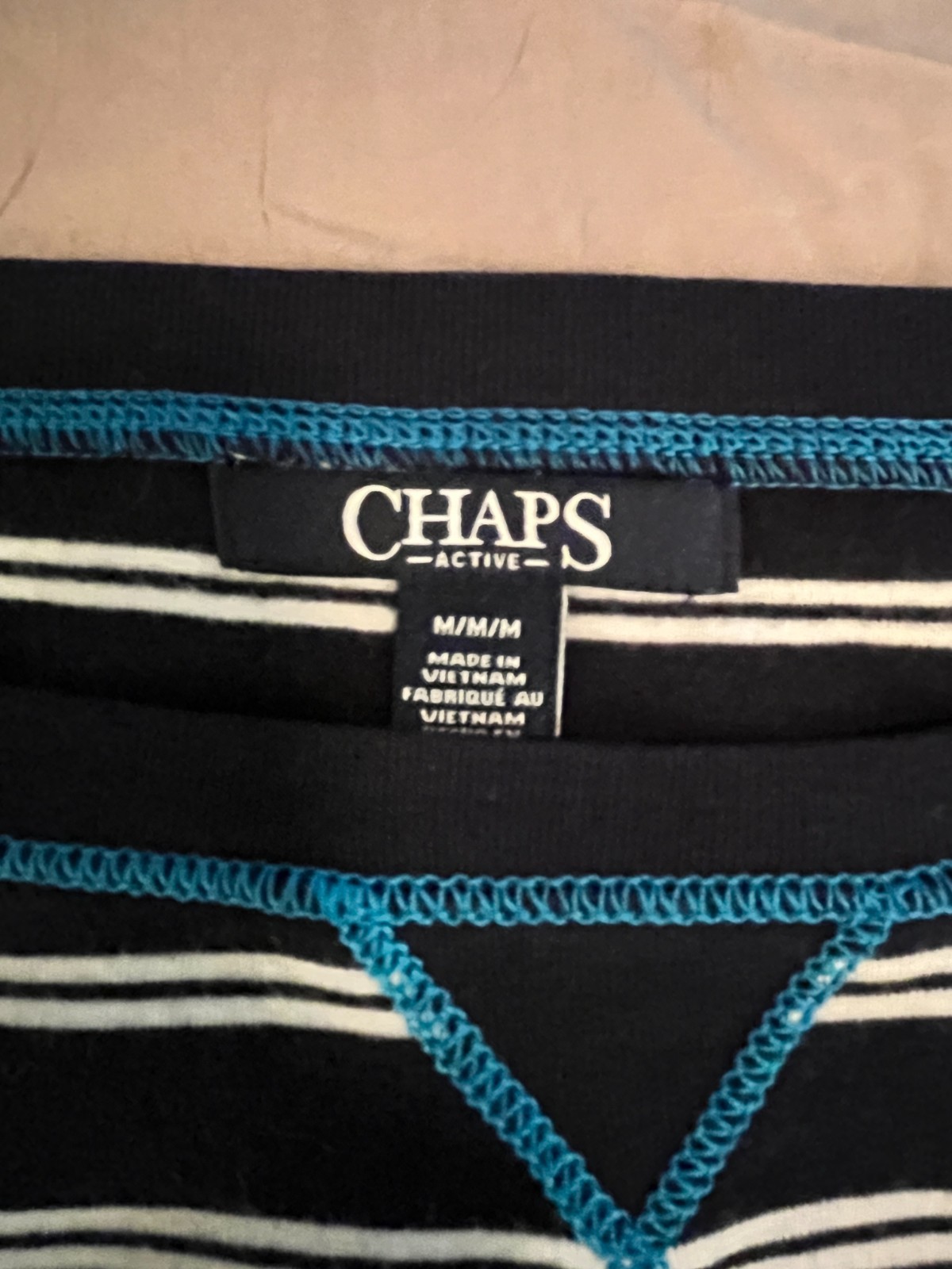 Chaps Active Women’s Sz. M Dark Blue/White Horizontal Stripe 3/4 Sleeve Knit Top