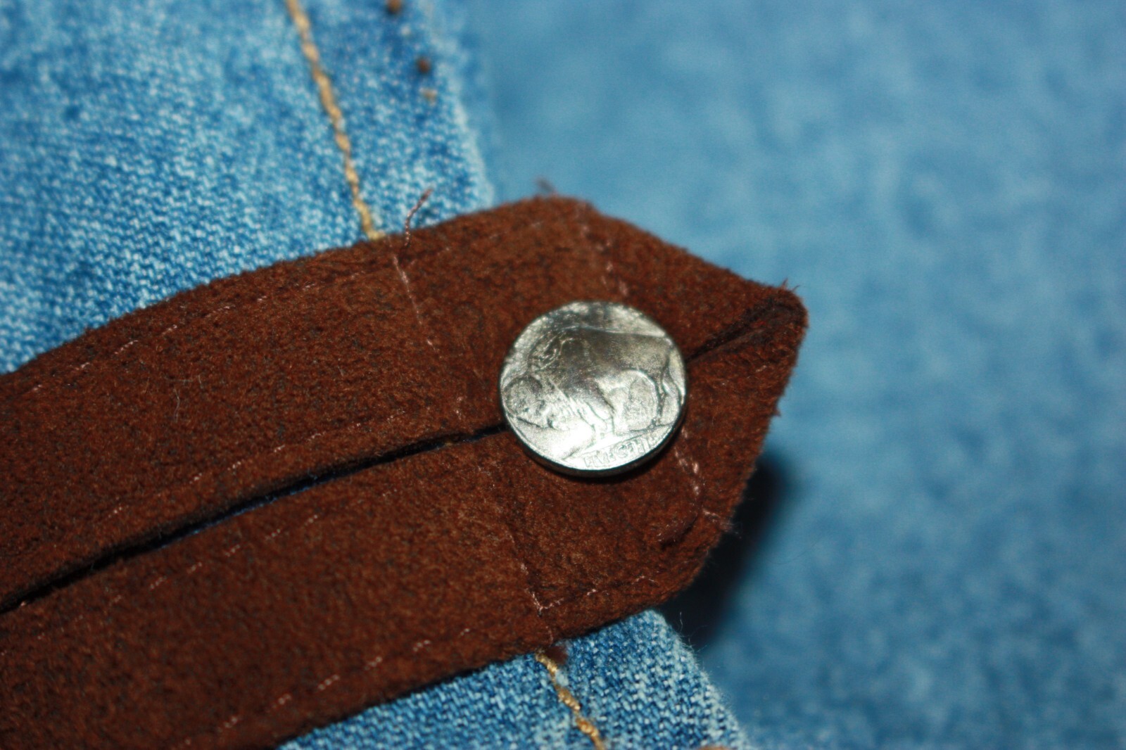 Denim blue jean suede button up shirt Western Women’s Petite 8 w/ Bison Buttons