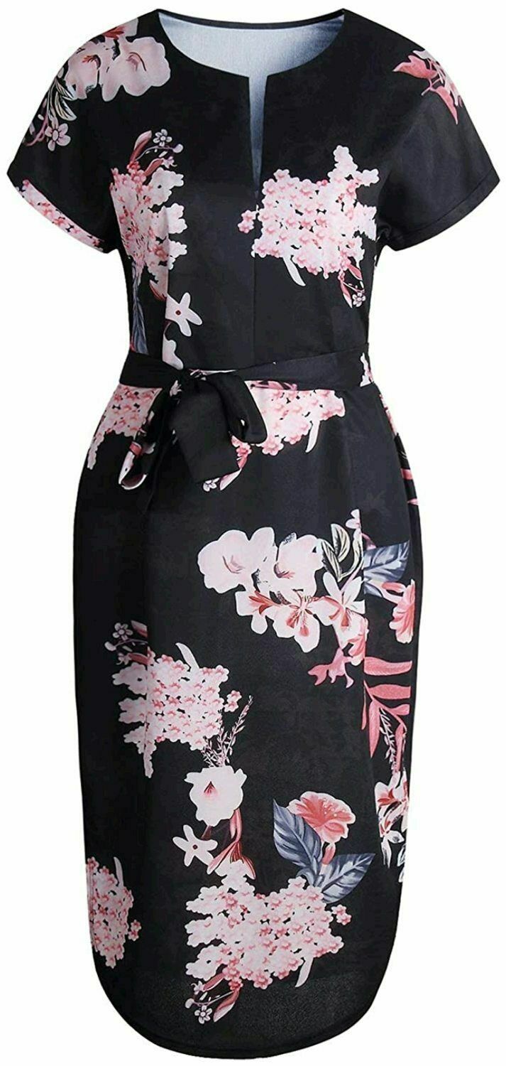 Women’s Casual Floral/Geometric Pattern Short Sleeve Spring-Summer Dress w/ Belt