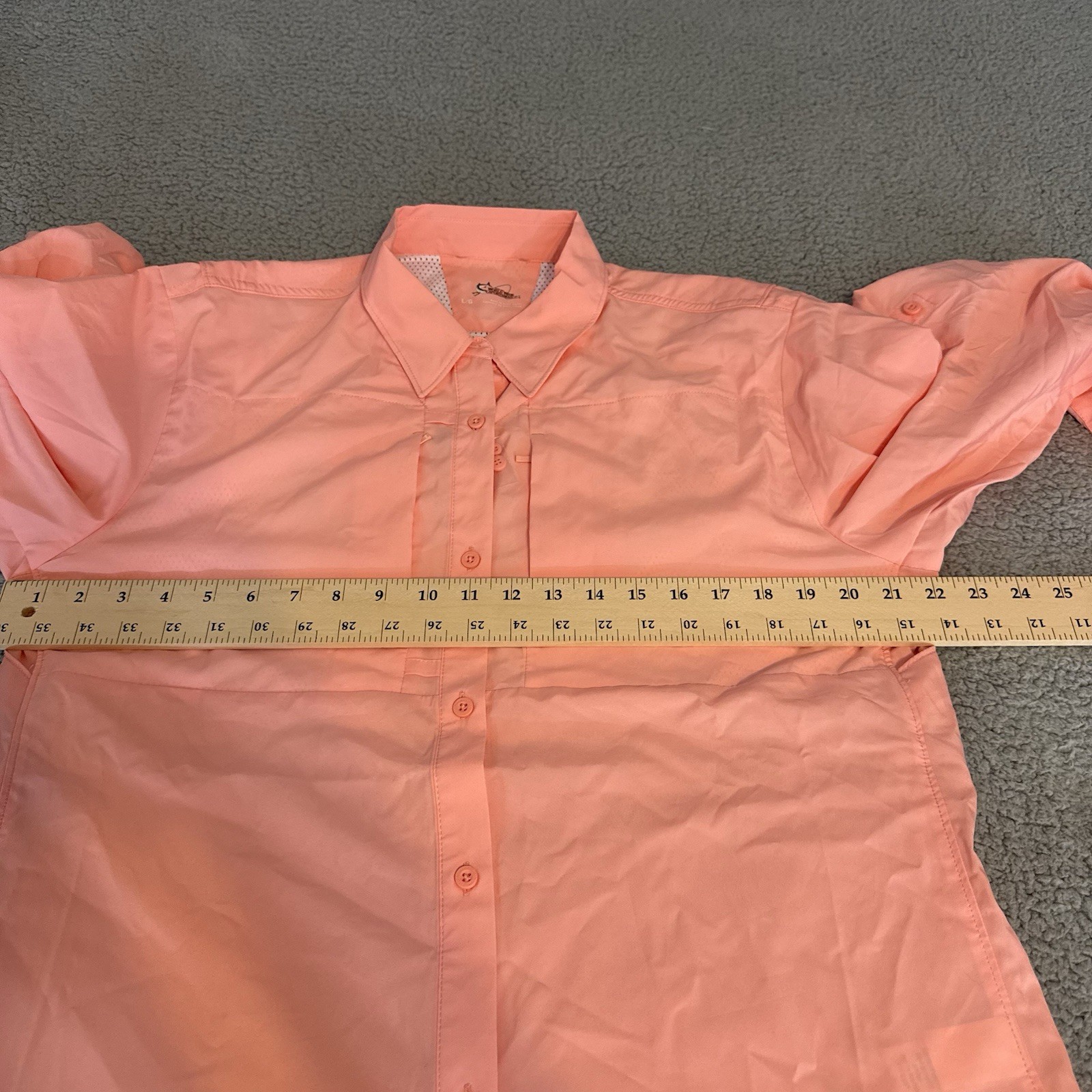 World Wide Sportsman Womens L Fishing Shirt Vented Caped Button Up Lined Peach