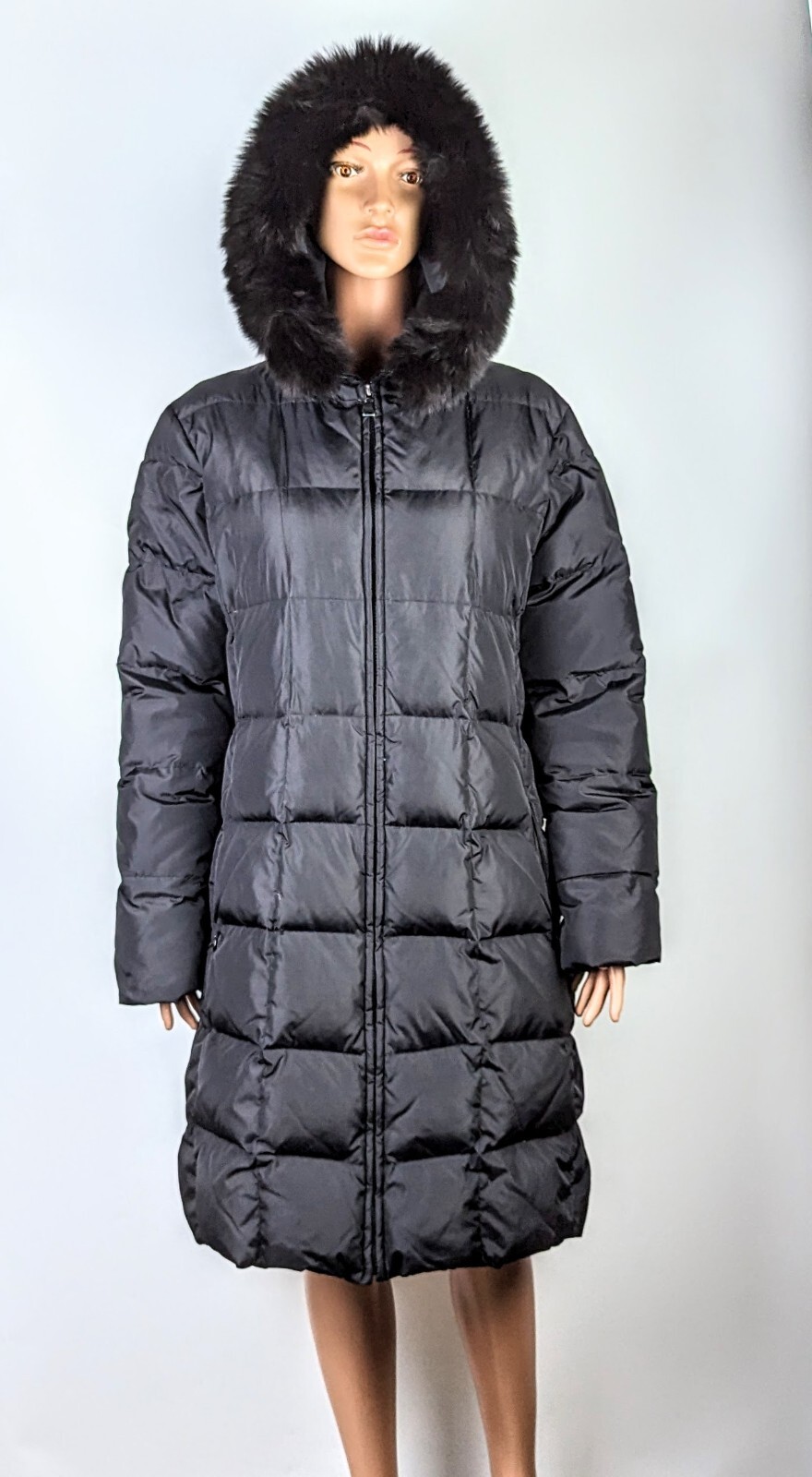 Marc NY Women’s Black Fox Fur Trim Hooded Down Parka/Puffer Coat [size XL]