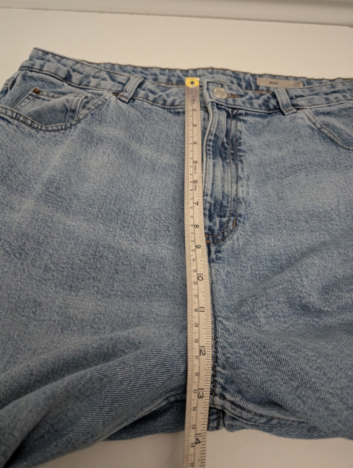 M&S Light Denim Wide Leg Jeans UK 18 High Waisted Long 99% Cotton 1% Elastane