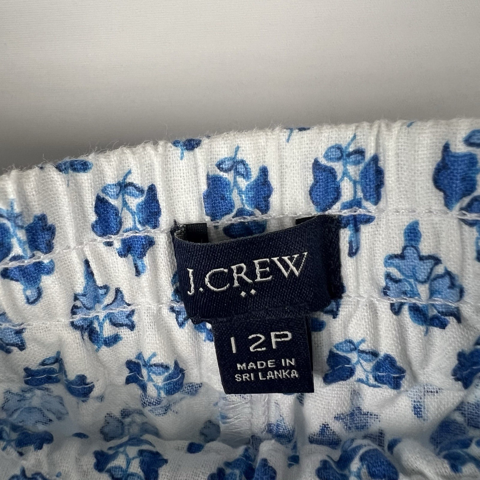 J. Crew Floral Print Linen Blend Pull On Ankle Pants Blue White 2022 Size 12P