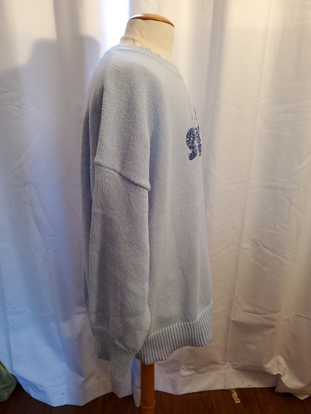 2XL Love In Faith Let It Snow Blue Sequin Embellished Snowman Polyester Sweater