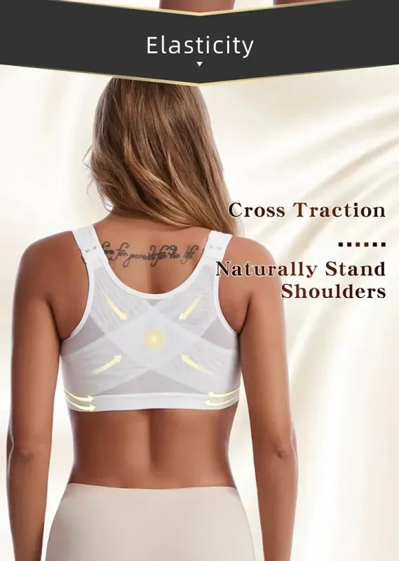 Women’s Front Closure Posture Support Bra Cross Back Sports Bra Plus
