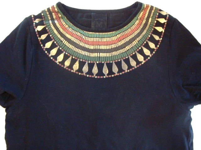 Womans size S XS black cotton knit top MET MUSEUM ART Egypt Cleopatra gold