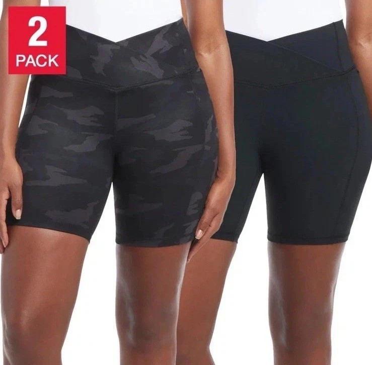 Danskin Women’s 2-Pack Bike Shorts, Black Salt/Black Camo, Size S