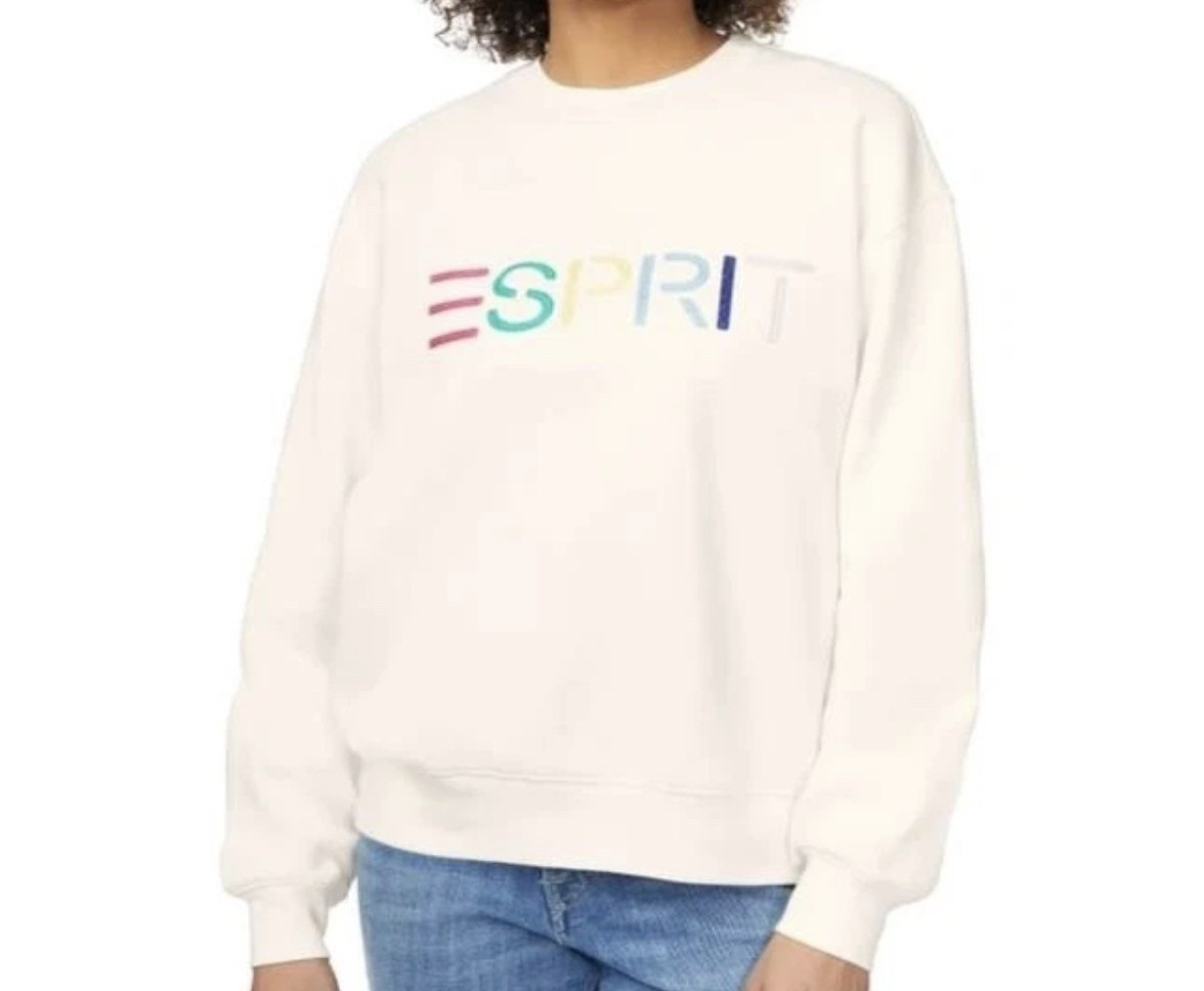 NWT Esprit Women’s Logo Fleece Crewneck Cream Viral 80’s Vintage S M L XL XXL