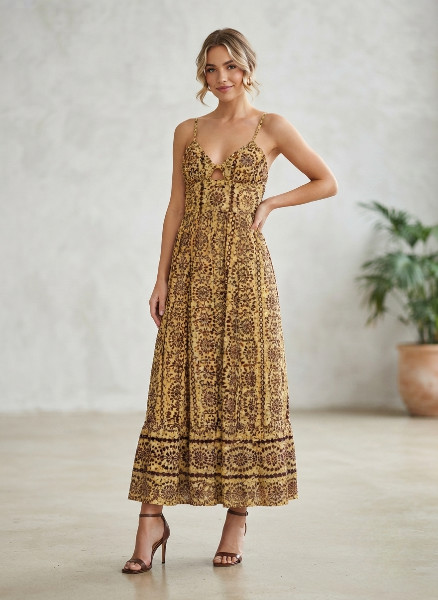 ZARA CUT-OUT EMBROIDERED EYELET MIDI BROWN DRESS sz M Retail price $109