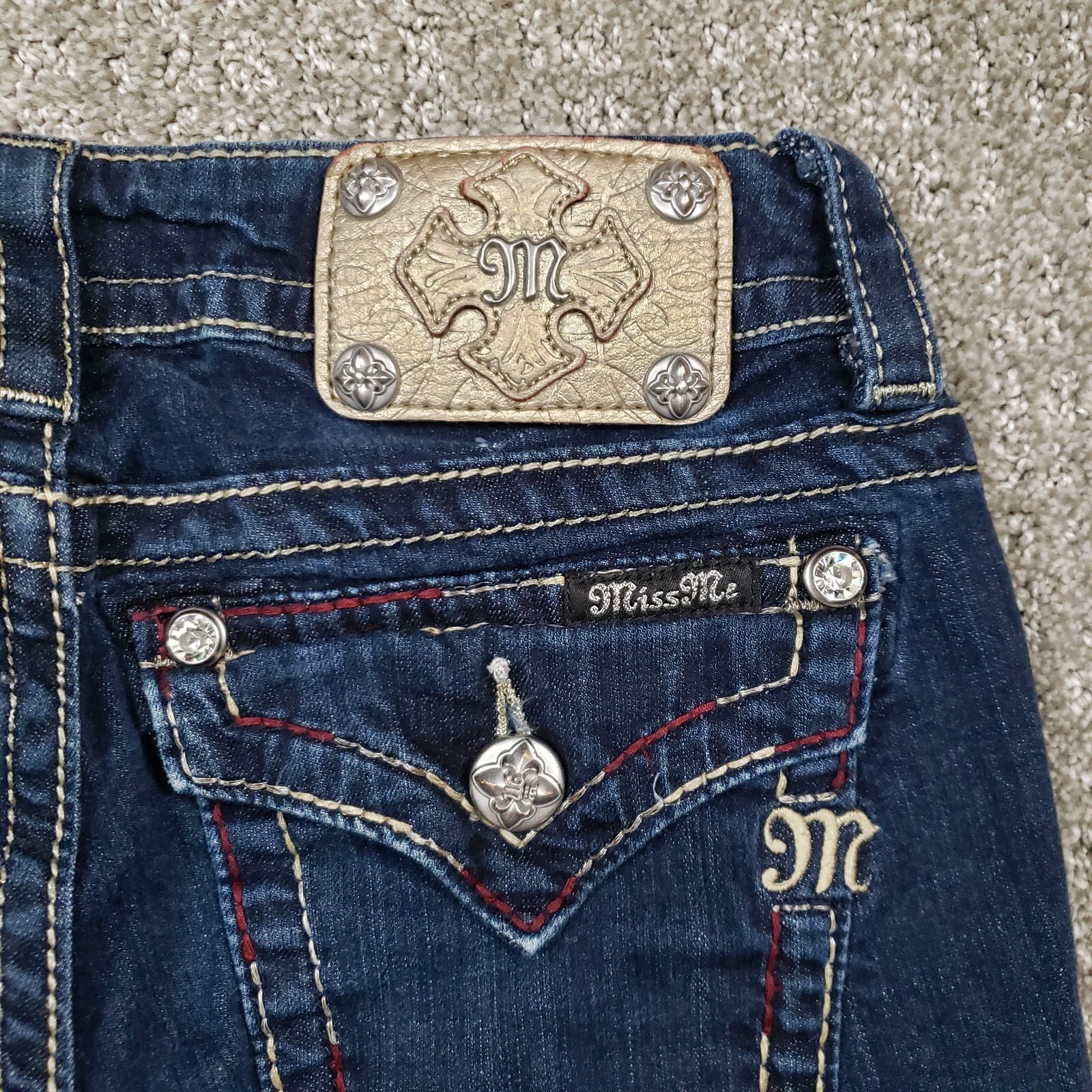 MISS ME Jeans size 26 Blue Dark Signature Skinny Western Bling Y2k 26×31