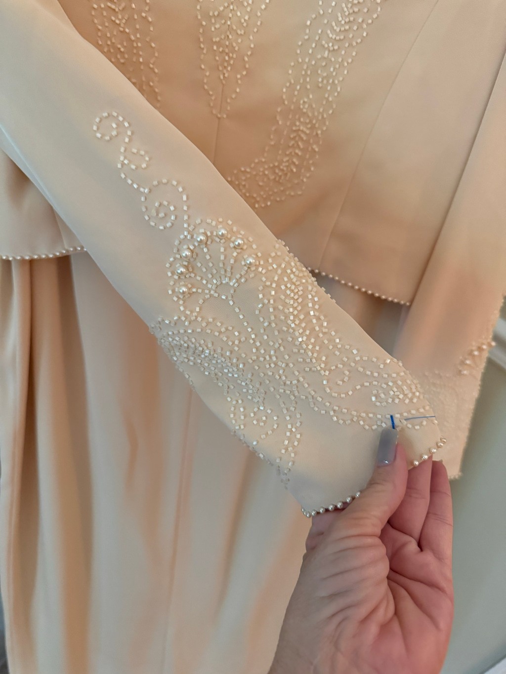 Women’s Oleg Cassini Beaded Dress and Jacket Set, Beige, Size 10